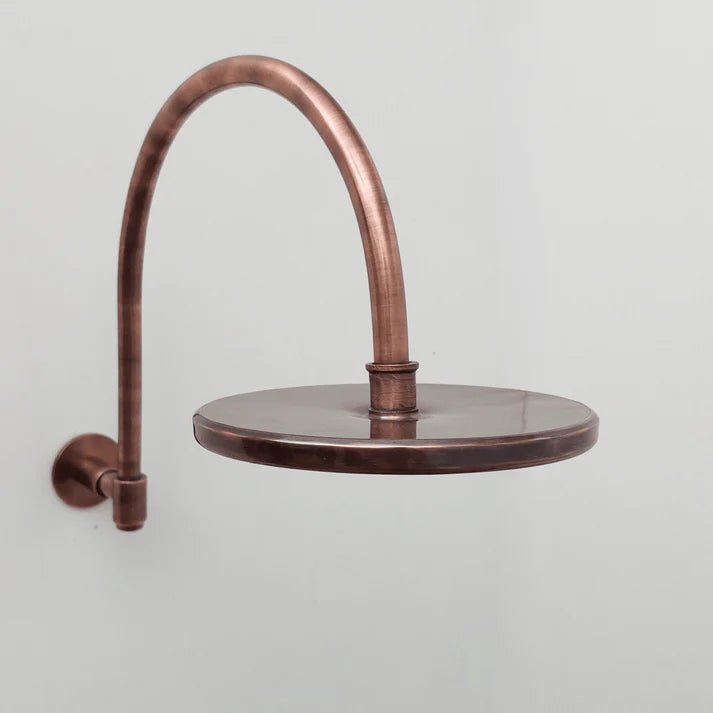 Wall Mounted Copper Shower System with Vintage Cross Handles – Handmade Brass Fixture - Brasska