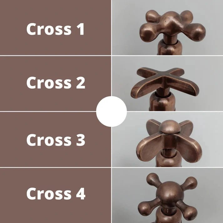 Wall Mounted Copper Shower System with Vintage Cross Handles – Handmade Brass Fixture - Brasska