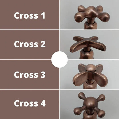 Wall Mounted Copper Shower System with Vintage Cross Handles – Handmade Brass Fixture - Brasska
