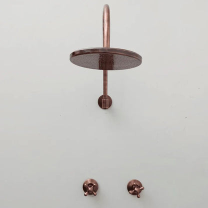 Wall Mounted Copper Shower System with Vintage Cross Handles – Handmade Brass Fixture - Brasska