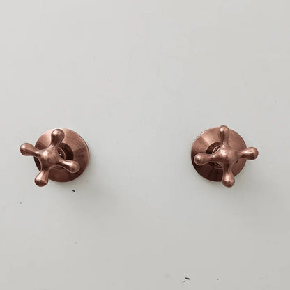 Wall Mounted Copper Shower System with Vintage Cross Handles – Handmade Brass Fixture - Brasska