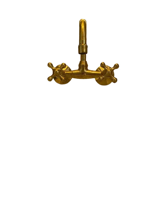 Wall-Mounted Vintage Brass Lavatory Faucet – Dual Cross Handles - Brasska
