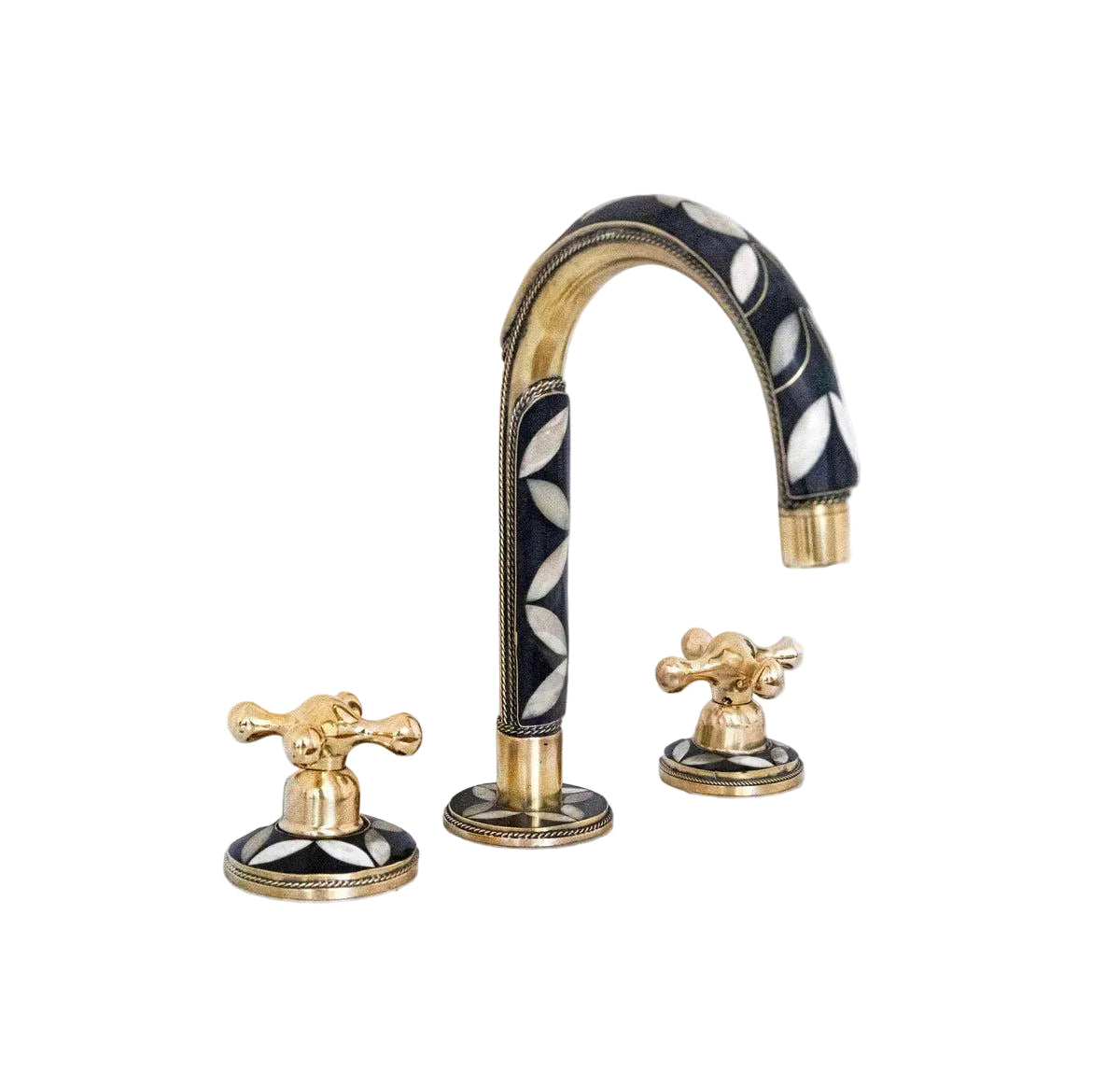 WOOD & BRASS DECK MOUNTED BRASS BATHROOM FAUCET - Brasska