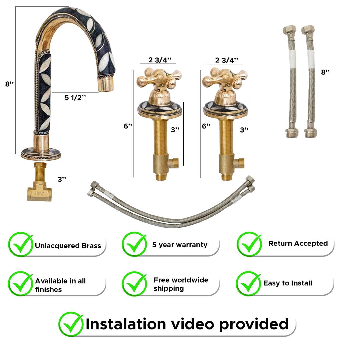 WOOD & BRASS DECK MOUNTED BRASS BATHROOM FAUCET - Brasska