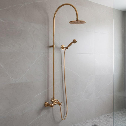 Luxury Brass Shower Set – Vintage Wall Mounted Rainfall Shower with Handheld Sprayer | Antique Gold Finish