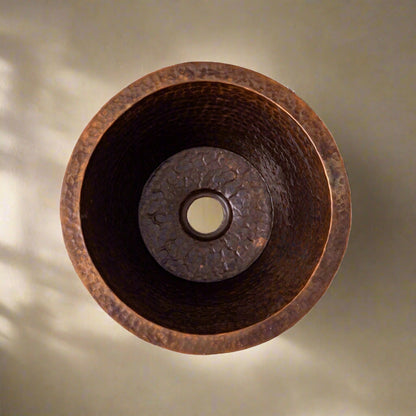 Aged Copper Round Bar Sink - Dark Brown Dropped In Sink - Hammered Finish