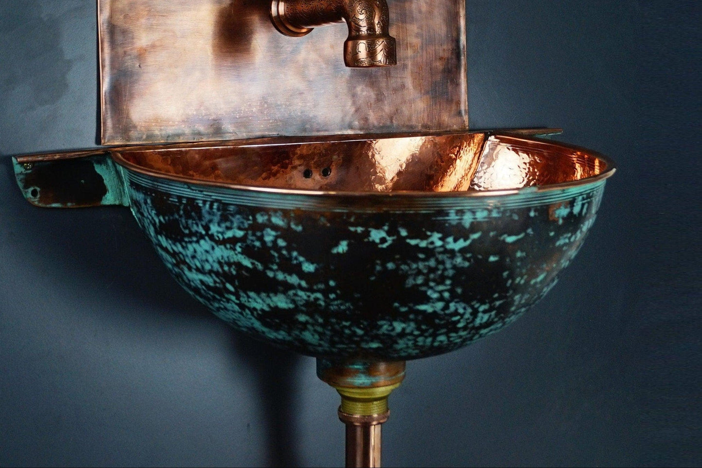 Green Patina Copper Wall Mounted Bathroom Sink