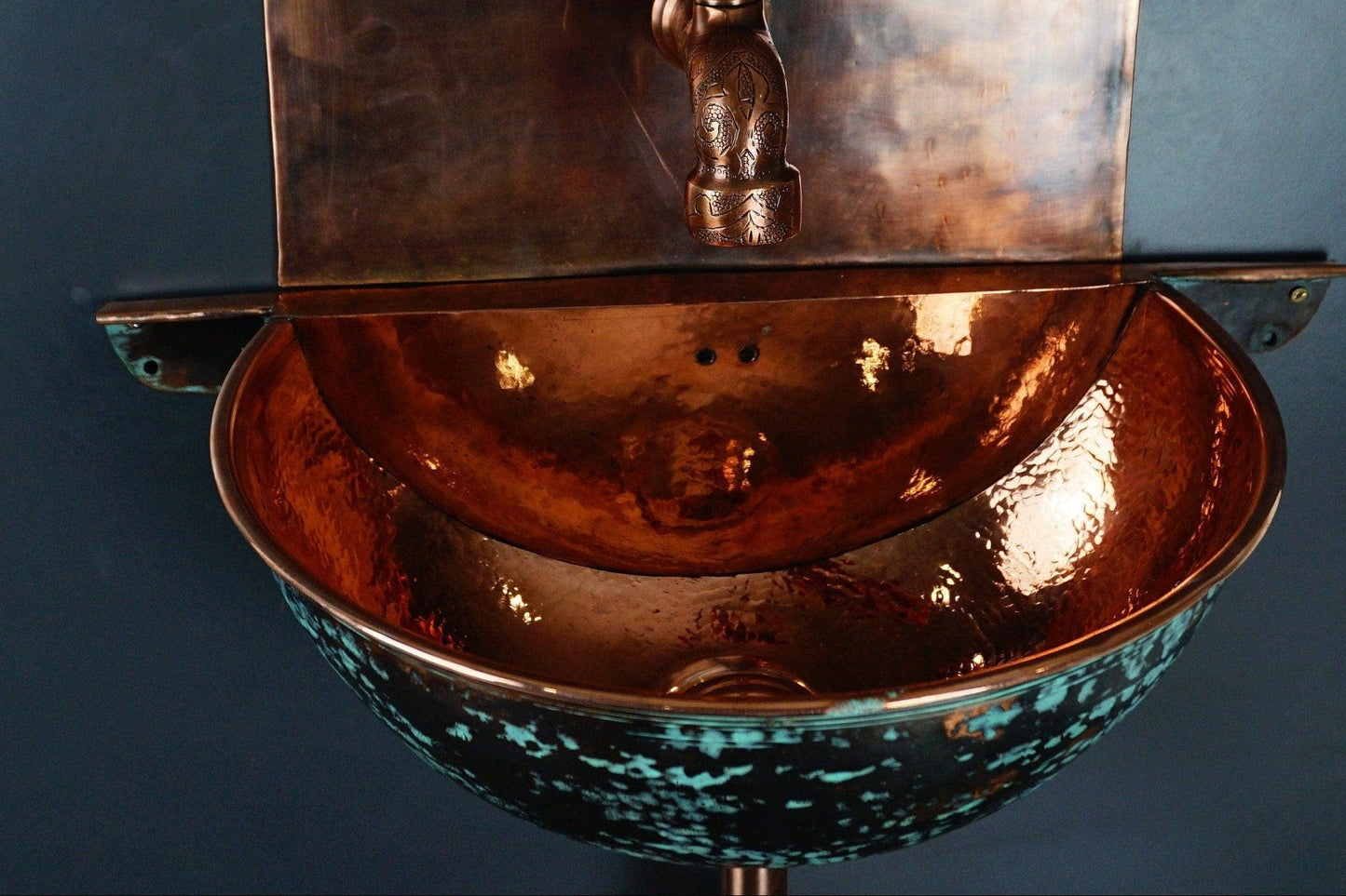 Green Patina Copper Wall Mounted Bathroom Sink