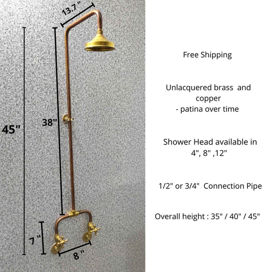 Handcrafted Copper Rainfall Outdoor Shower System with Dual Handle Valves – Wall Mounted Rustic Luxury Garden Shower Fixture