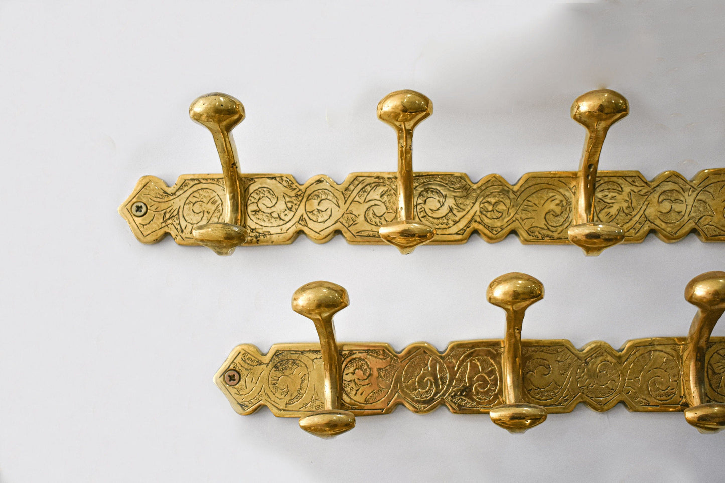Engraved Brass Wall Hooks – Handmade Unlacquered Coat Rack Vintage Hanger