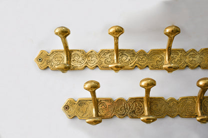 Engraved Brass Wall Hooks – Handmade Unlacquered Coat Rack Vintage Hanger