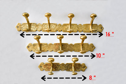 Engraved Brass Wall Hooks – Handmade Unlacquered Coat Rack Vintage Hanger