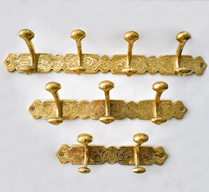 Engraved Brass Wall Hooks – Handmade Unlacquered Coat Rack Vintage Hanger