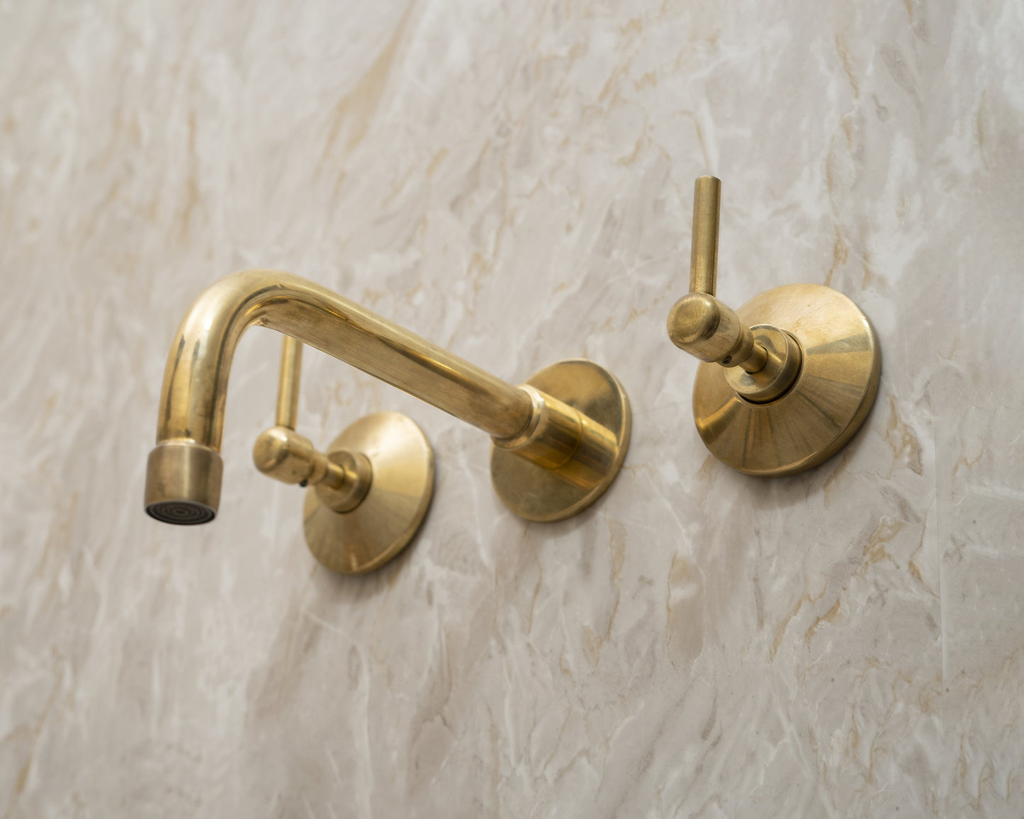 Traditional Unlacquered Brass Wall Mounted Faucet With Lever Handles
