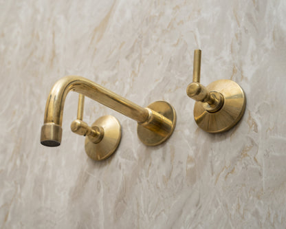Traditional Unlacquered Brass Wall Mounted Faucet With Lever Handles