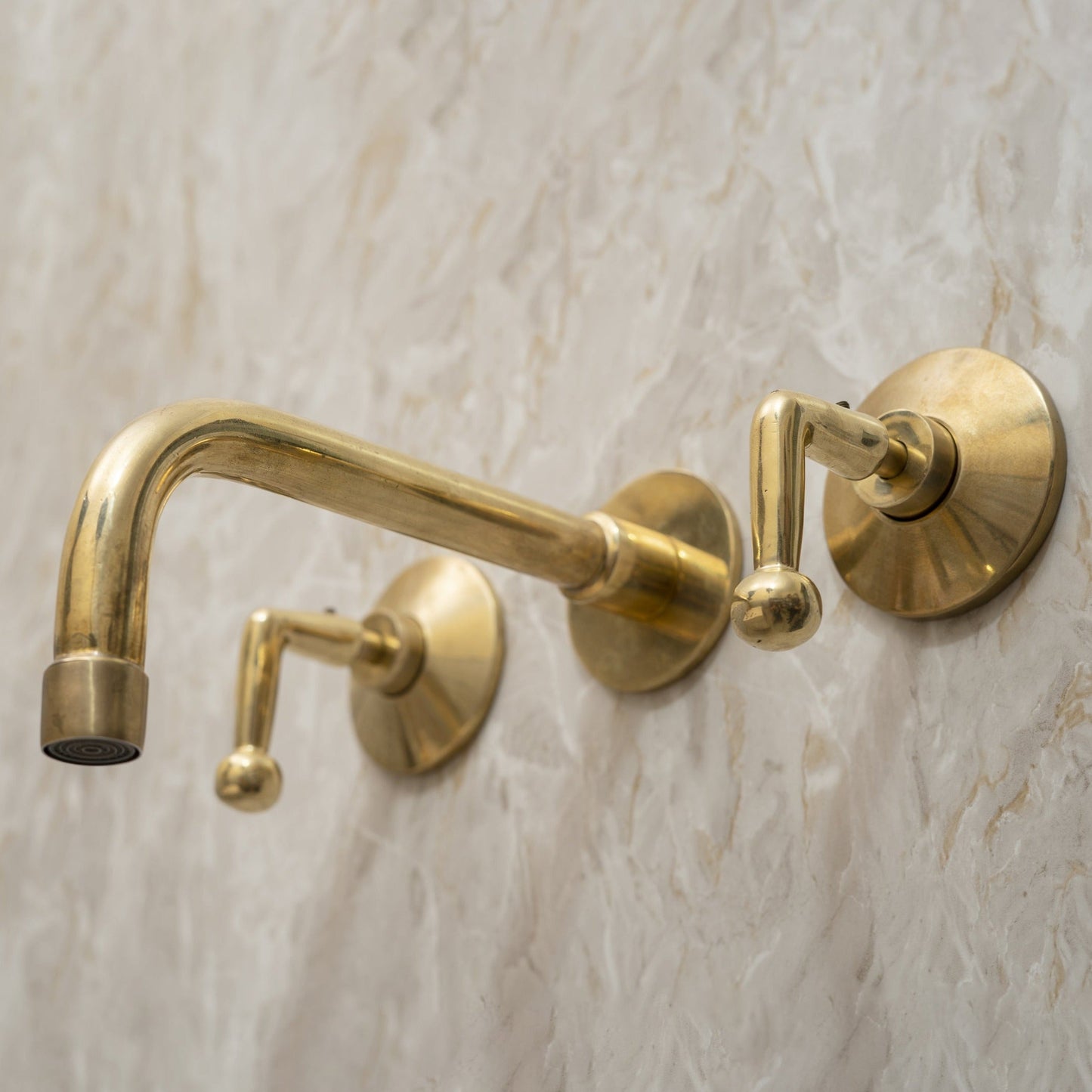 Unlacquered Brass 3-Hole Wall Mounted Bathroom Sink Faucet