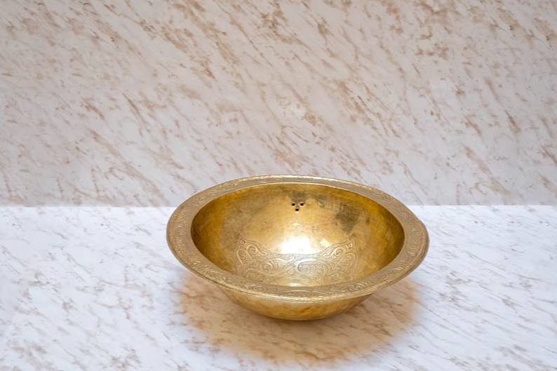 Unlacquered Brass Bathroom Sink – Hand Engraved Drop-In Vanity Basin