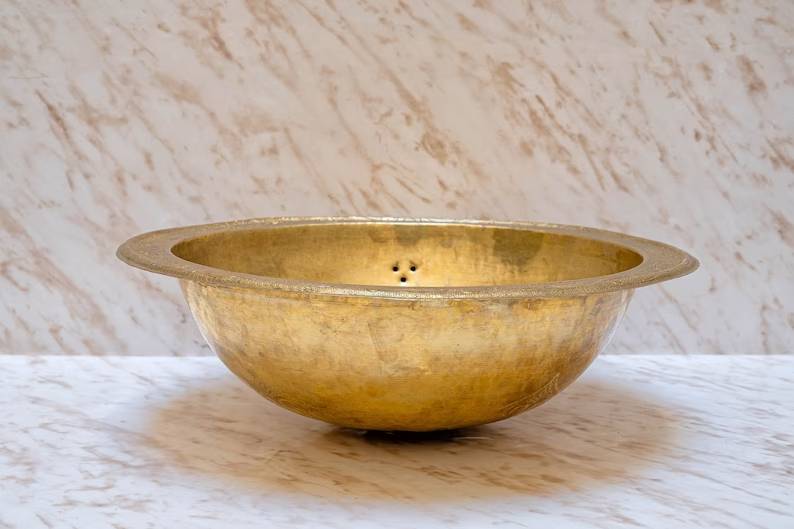 Unlacquered Brass Bathroom Sink – Hand Engraved Drop-In Vanity Basin