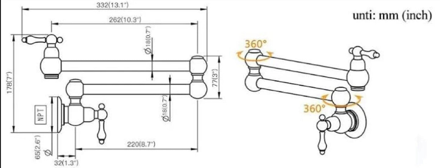 Unlacquered Brass Pot Filler – Wall Mounted Swing Arm Faucet