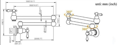 Unlacquered Brass Pot Filler – Wall Mounted Swing Arm Faucet