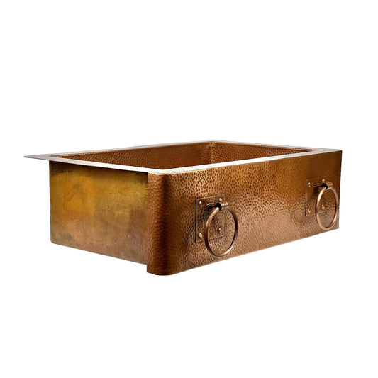 Handmade Copper Farmhouse Sink with Decorative Handles – Hammered Finish