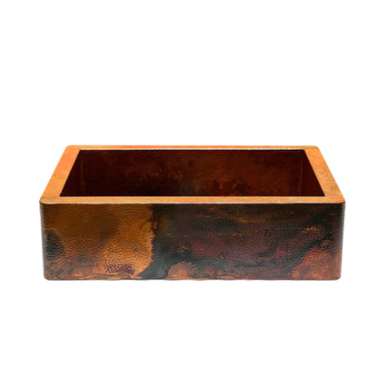 Hammered Copper Apron Front Single Kitchen Basin Sink -Onyx