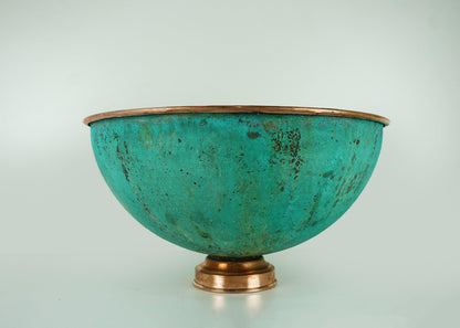 Green Patina Hammered Copper Vessel Sink – Handmade Bathroom Vanity Bowl