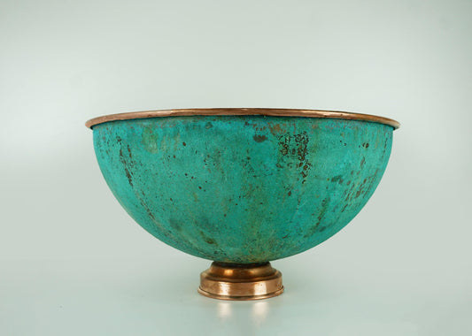 Green Patina Hammered Copper Vessel Sink – Handmade Bathroom Vanity Bowl