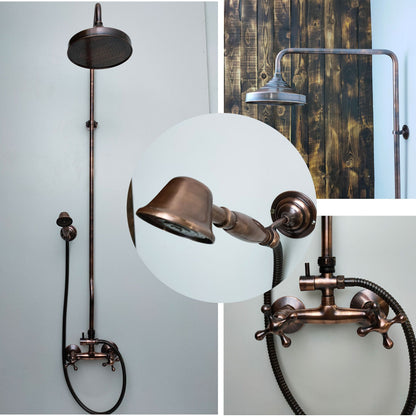 Copper Shower Mixer, 8" Round Copper Shower head and Hand Shower