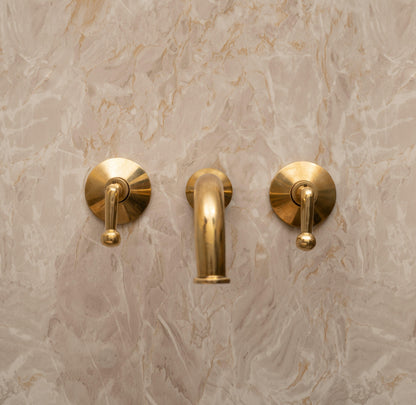 Unlacquered Brass Wall Mounted Bathroom Faucet