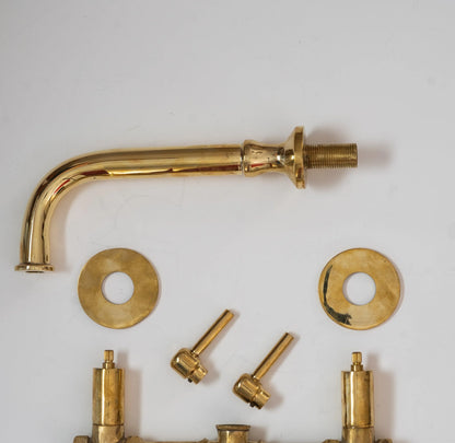 Unlacquered Brass Wall Mount Bathroom Faucet with Lever Handles – Handmade Solid Brass Sink Tap