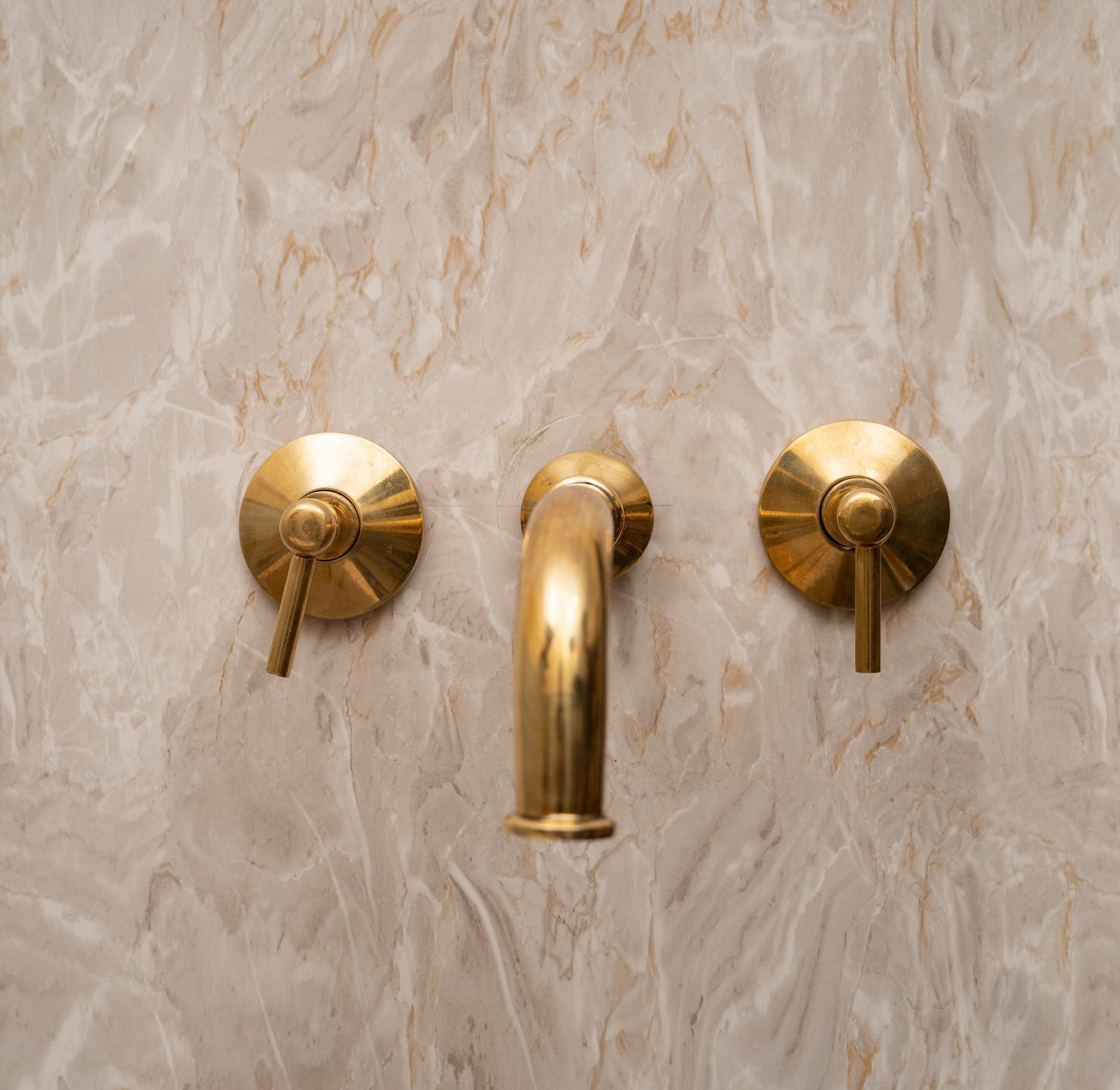 Unlacquered Brass Wall Mount Bathroom Faucet with Lever Handles – Handmade Solid Brass Sink Tap