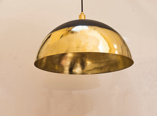 Brass Light Fixture Dome Unlacquered Brass and Black  Pendant Light Island Kitchen