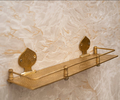 Hammered Brass Wall Shelf – Handmade Unlacquered Floating Bathroom Rack