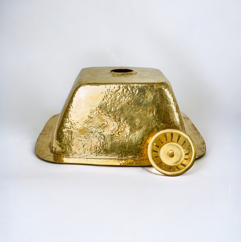 Square Hammered Brass Undermount Sink – Solid Unlacquered Brass Basin