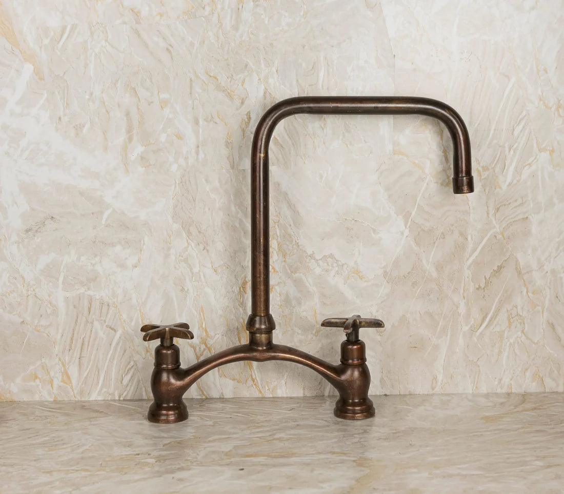 Vintage Red Copper Kitchen Faucet – Dual Cross Handles