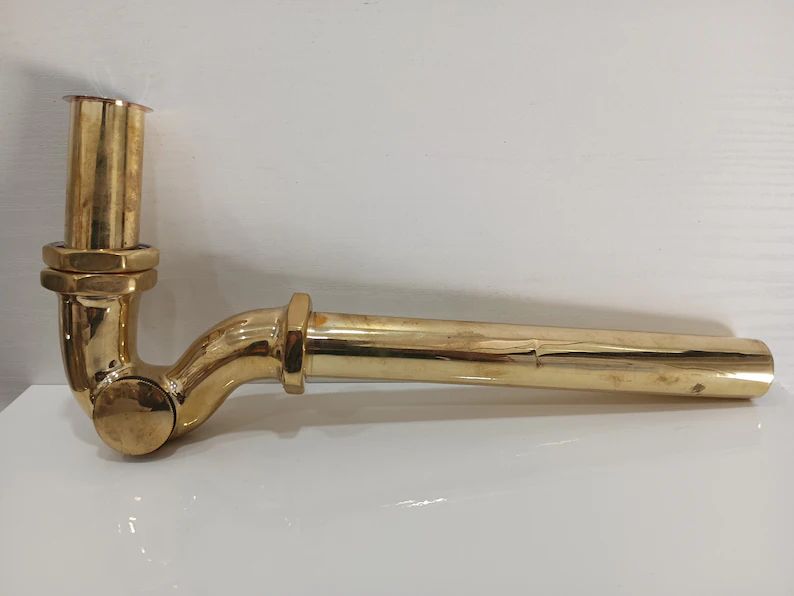 Unlacquered Brass Bottle Trap – Handmade Solid Brass Sink Drain Pipe for Bathroom Vanity